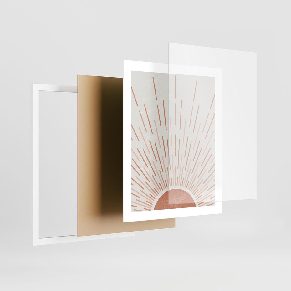 Plakat w ramie 40x50 - Słońce w Stylu Boho - słońce, grafika boho - rama biała