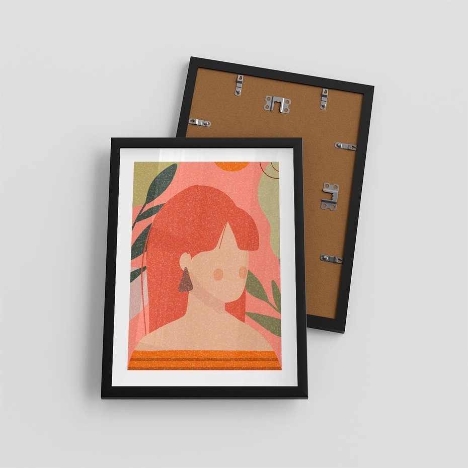 Plakat w ramie 30x40 - Kobieca Refleksja - nowoczesny plakat, styl retro - rama czarna