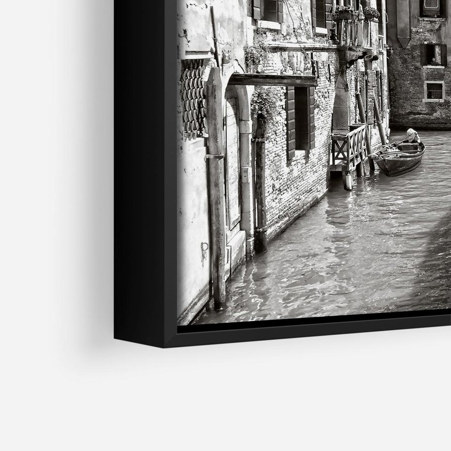 Obraz w ramie 50x50 - Weneckie Kanały - czarno białe zdjęcie, wenecja - rama czarna