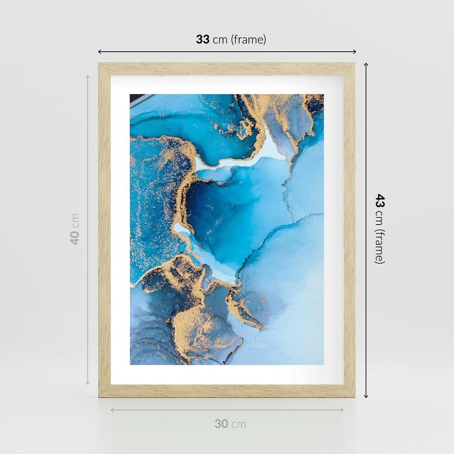 Plakat w ramie 30x40 - Elegancja i Wyrafinowanie - marmur, złoto - rama drewno
