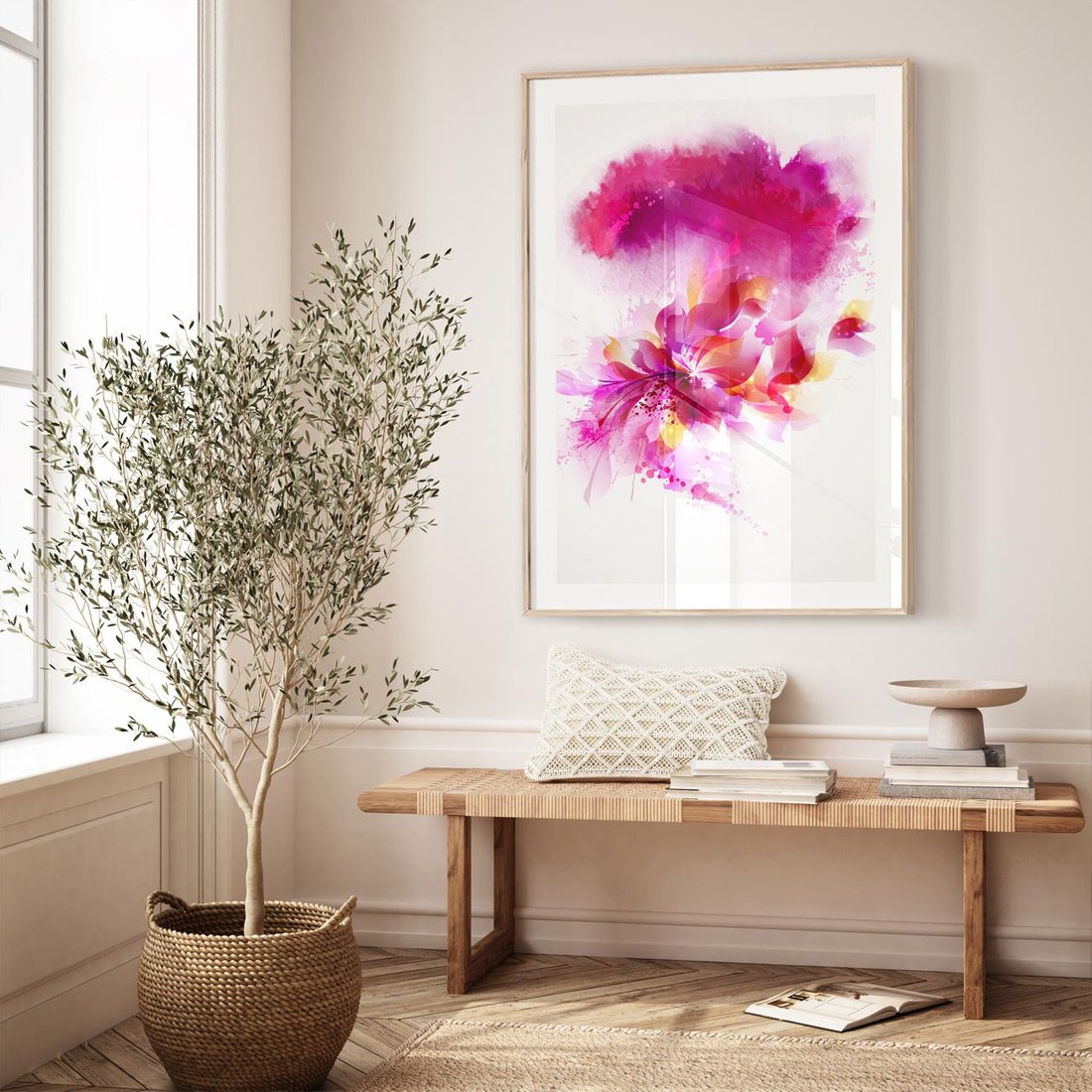 Plakat w ramie 40x50 - Kwiaty abstrakcji - abstrakcja, kwiaty - rama drewno