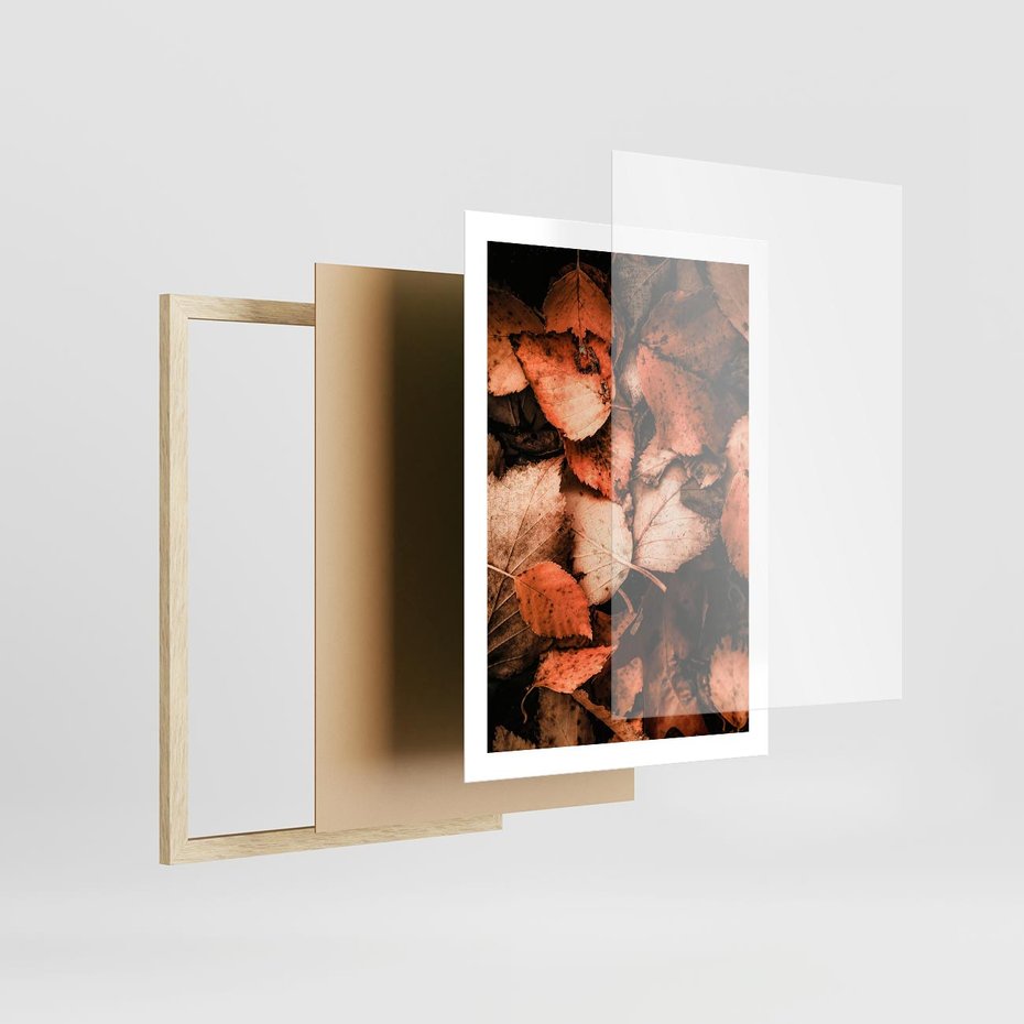 Plakat w ramie 50x70 - Jesienna Paleta - liście, jesień - rama drewno