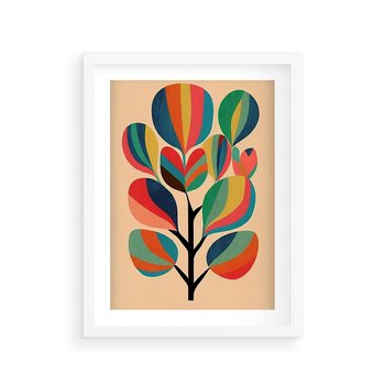 Plakat w ramie 40x50 - Harmonia Rozplątanych Form - abstrakcyjny kolorowy tęczowy obraz, inspiracje roślinne - rama biała