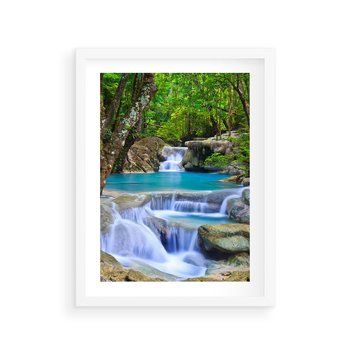Plakat w ramie 40x50 - Siła Rzeki i Urok Wodospadu - rzeka, wodospad - rama biała