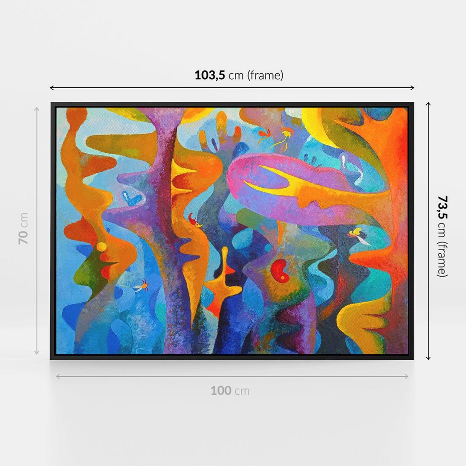 Obraz w ramie 100x70 - Płomienne Tańce Abstrakcji - energetyczna abstrakcja, dziwne formy - rama czarna