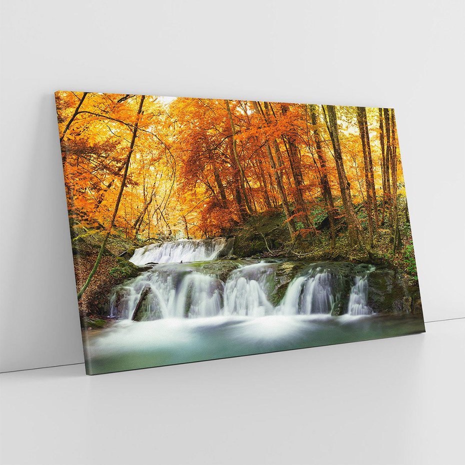 Obraz na płótnie 100x70 - Jesienny wodospad w lesie - jesień, wodospad
