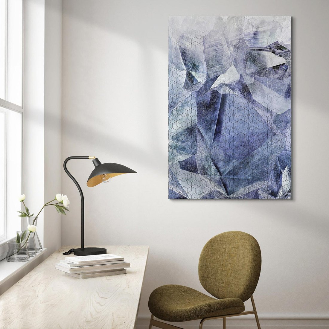 Obraz na płótnie 70x100 - Melodia mgieł i marzeń - abstrakcja w kolorze granatu, przypominająca górę lodową