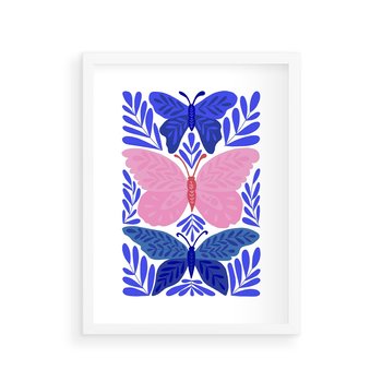 Plakat w ramie 50x70 - Delikatna Symfonia Natury - motyle, rośliny - rama biała