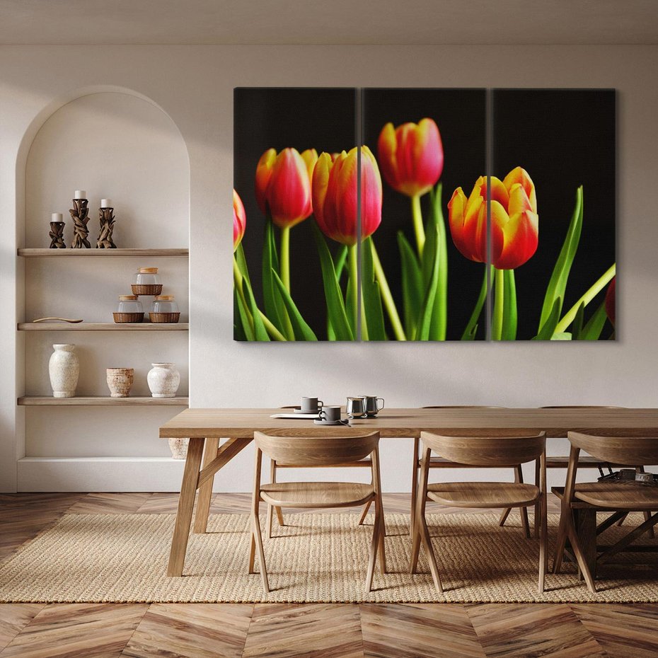 Obraz na płótnie 120x80 - Tulipany w przyrodzie: harmonia kształtów - tulipany, kiwaty