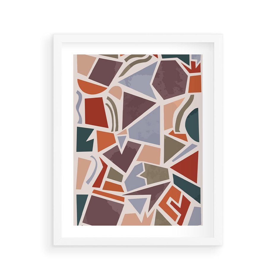 Plakat w ramie 40x50 - Intrygujące Rozbicie - gemoetryczne kształty, mozaika - rama biała
