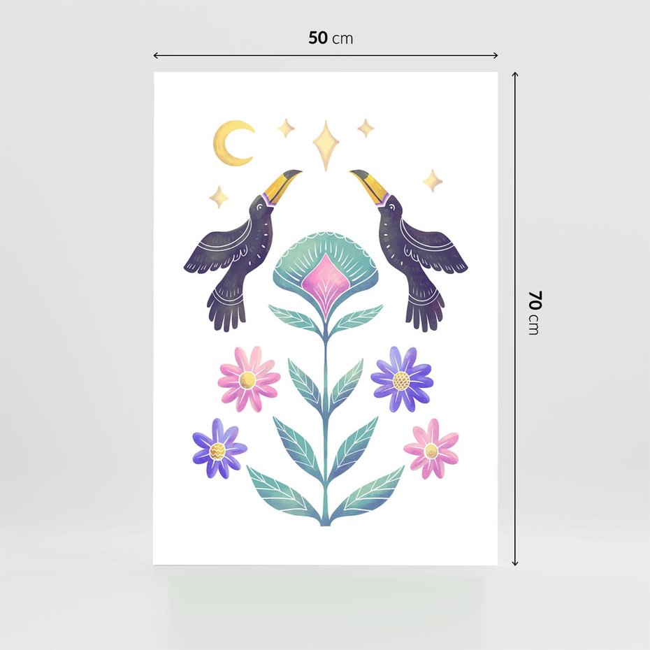 Plakat bez ramy 50x70 - Przenikająca Dżungla - boho plakat, tukany