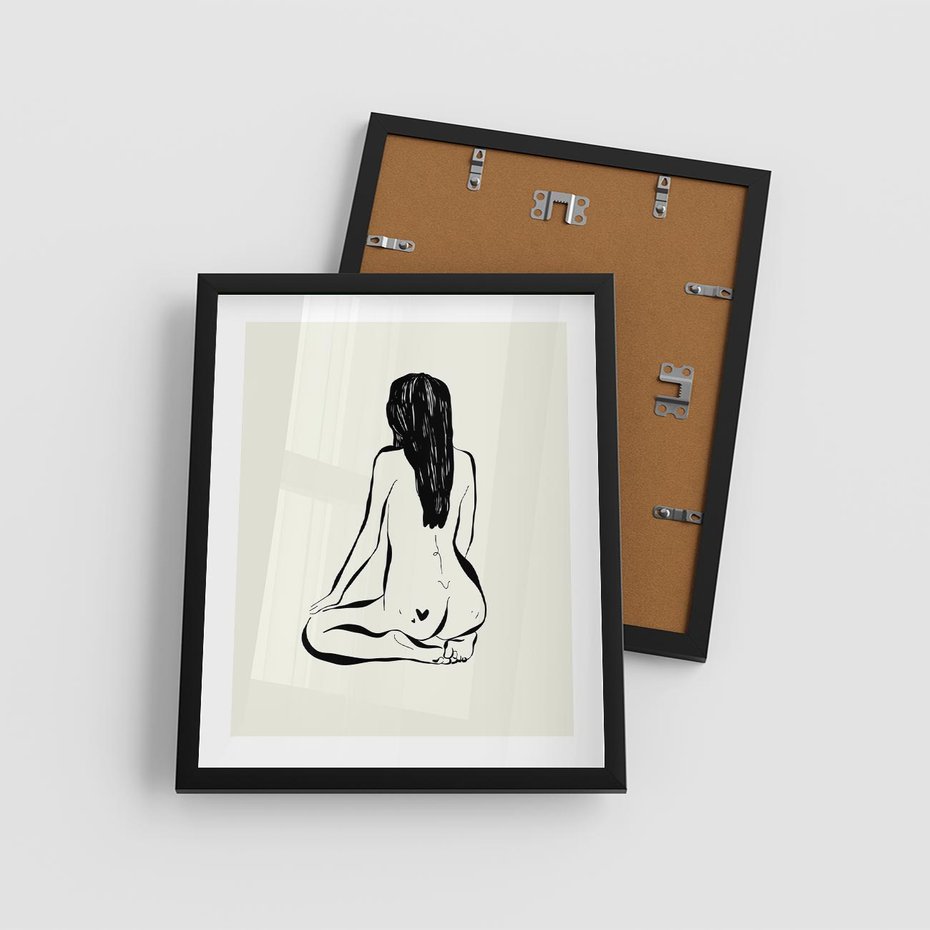 Plakat w ramie 40x50 - Minimalistyczna Piękność: Kobieta w Sztuce - grafika minimalizm, rysunek kobiety - rama czarna