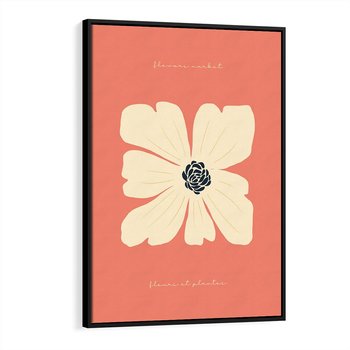 Obraz w ramie 70x100 - Malowane Kolorowe Echa - minimalistyczna grafika, biały kwiat na różowym tle - rama czarna
