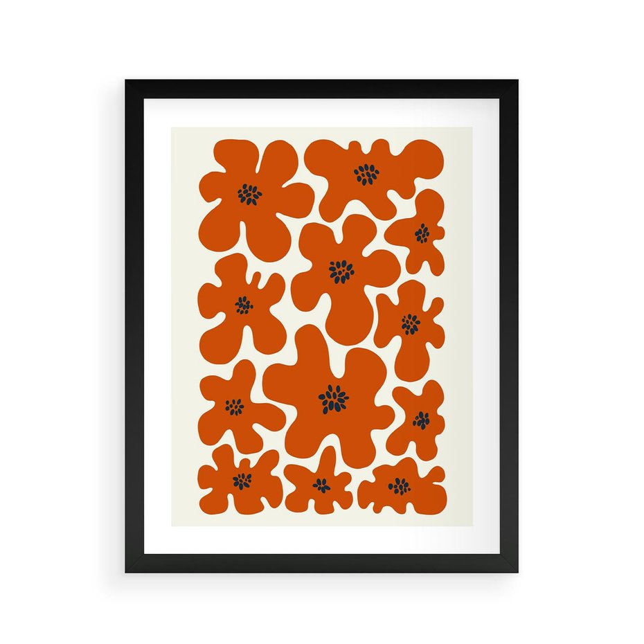 Plakat w ramie 40x50 - Wibracje Przestrzeni - abstrakcyjne czerwone kwiaty, kompozycja - rama czarna