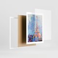 Plakat w ramie 30x40 - Paryska Wieża - olejny abstrakcyjny obraz, wieża eiffla - rama biała