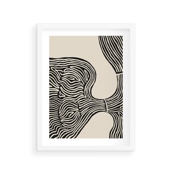 Plakat w ramie 30x40 - Harmonijne Kształty - abstrakcyjne ryciny, czarno biały - rama biała