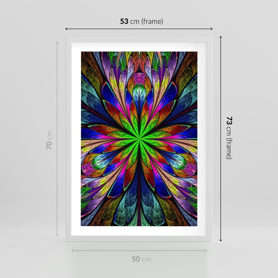 Plakat w ramie 50x70 - Witrażowa magia na płótnie - witraż, sztuka - rama biała