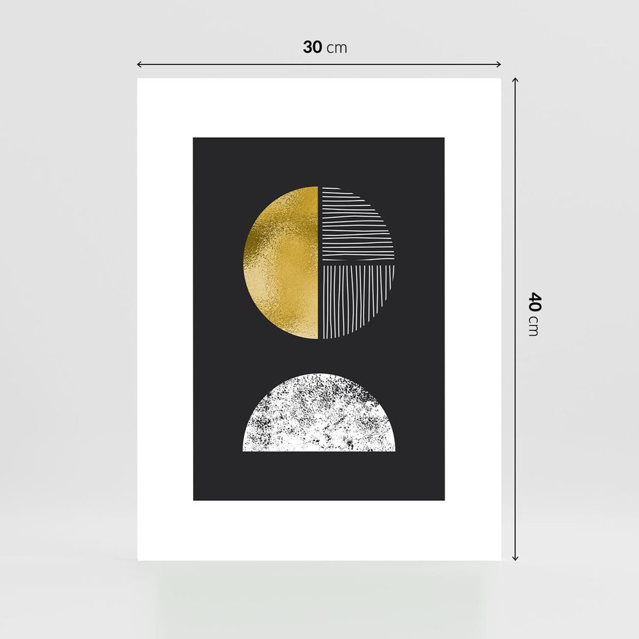 Plakat bez ramy 30x40 - Złote Koła i Geometryczne Formy - grafika, modern