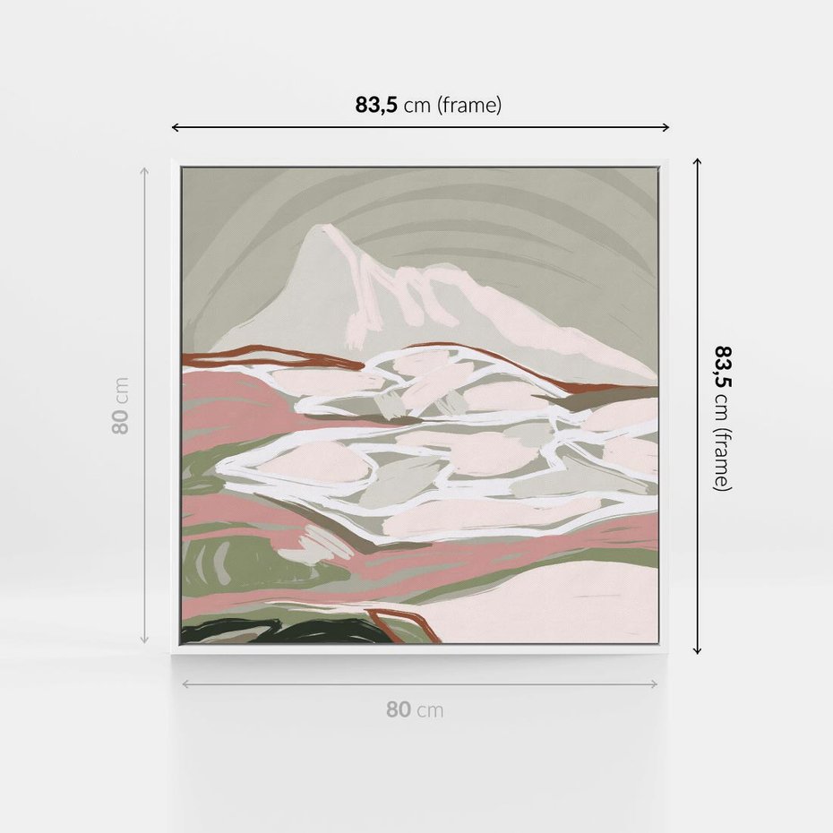 Obraz w ramie 80x80 - Szarawe Wzgórza - pastelowy krajobraz, nowoczesny plakat - rama biała