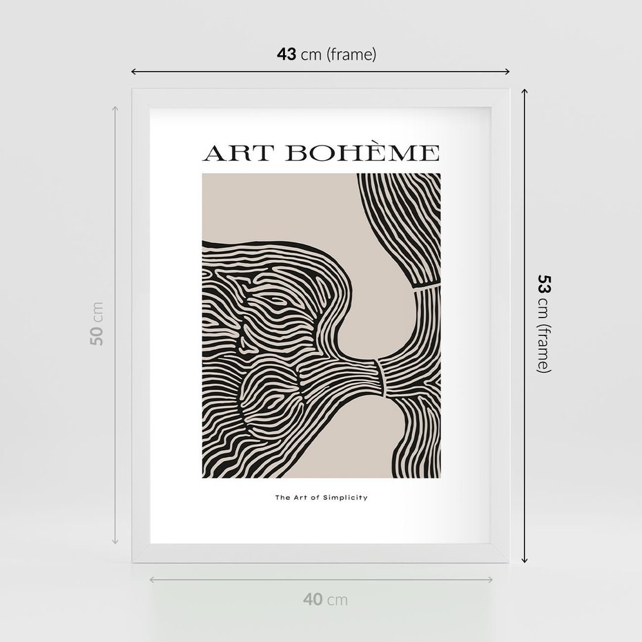 Plakat w ramie 40x50 - Wewnętrzne Zagadki Kształtów - sztuka minimalizmu, biało czarna rycina - rama biała