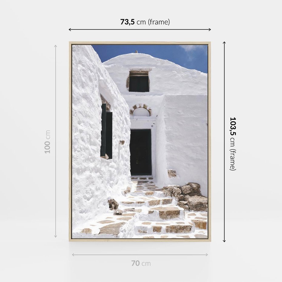 Obraz w ramie 70x100 - Santorini - Grecja błękitem malowana - Santorini, Grecja - rama drewno