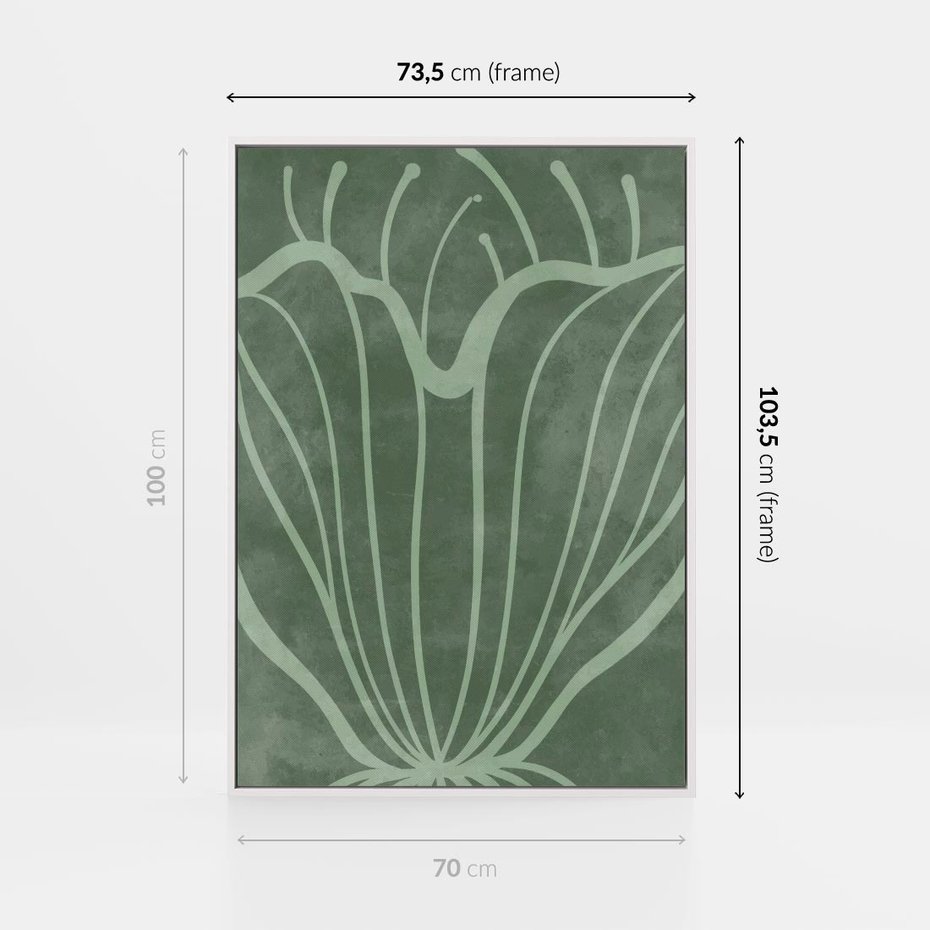 Obraz w ramie 70x100 - Zieleń Kształtująca Spokój - zielony plakat, roślinne inspiracje - rama biała