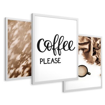 Zestaw obrazy w ramie 30x40 galeria - Kawa, jesień, brąz - rama biała