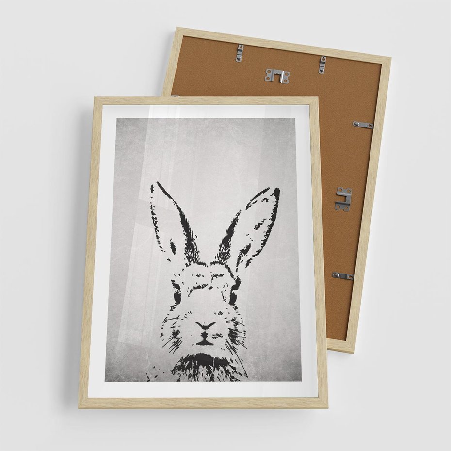 Plakat w ramie 50x70 - Szkicowany królik w grafice - szkic, królik - rama drewno