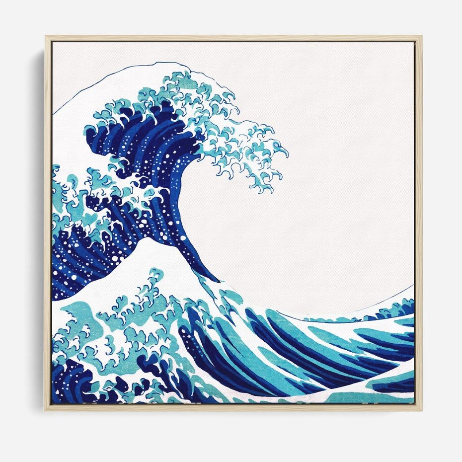 Obraz w ramie 50x50 - Fala Japandi - wielka fala w Kaganawie, obraz Hokusai - rama drewno