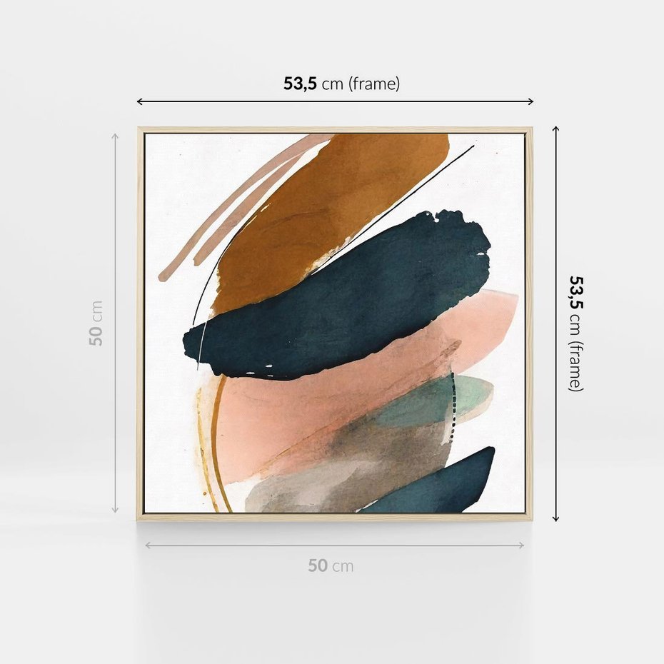 Obraz w ramie 50x50 - Migocące Impresje Przestrzeni - abstrakcyjny obraz, kolory ciepłe - rama drewno