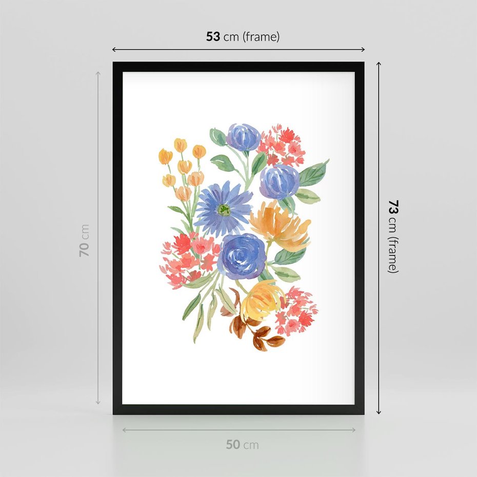 Plakat w ramie 50x70 - Kwiatowe Światło - akwarelowe kwiaty, bukiet - rama czarna