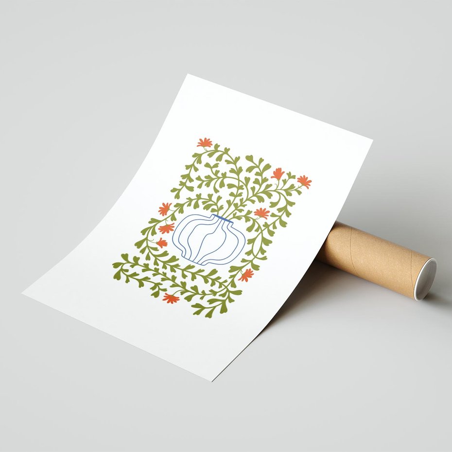 Plakat bez ramy 21x30 - Wewnętrzne Fale - kwiaty w wazonie, minimalizm