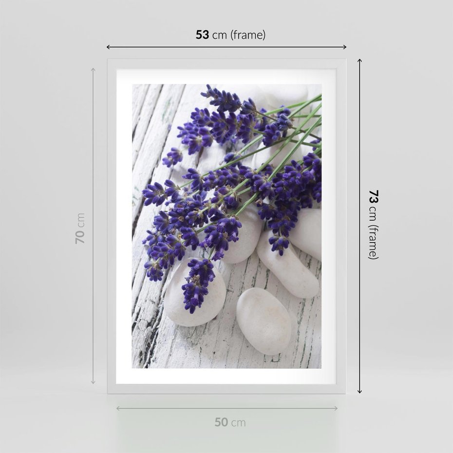 Plakat w ramie 50x70 - relaks z aromatem - lawenda, spa - rama biała