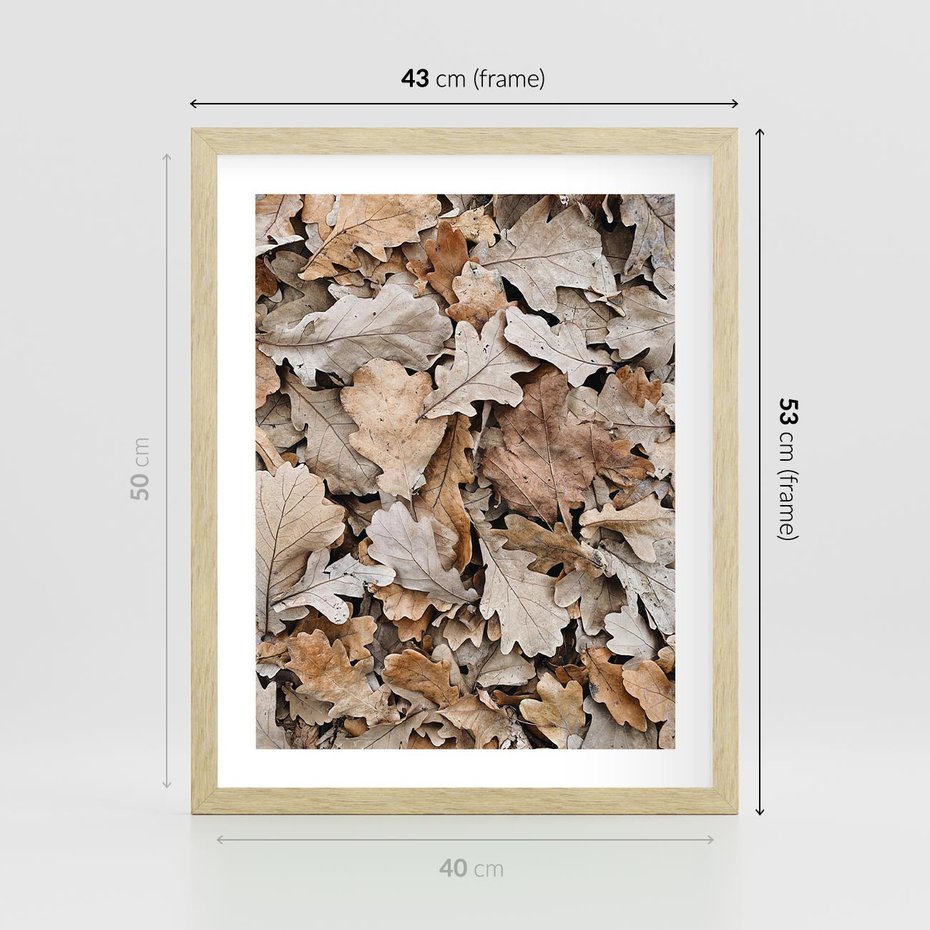 Plakat w ramie 40x50 - Nostalgiczny Pejzaż - suche liście, jesień - rama drewno