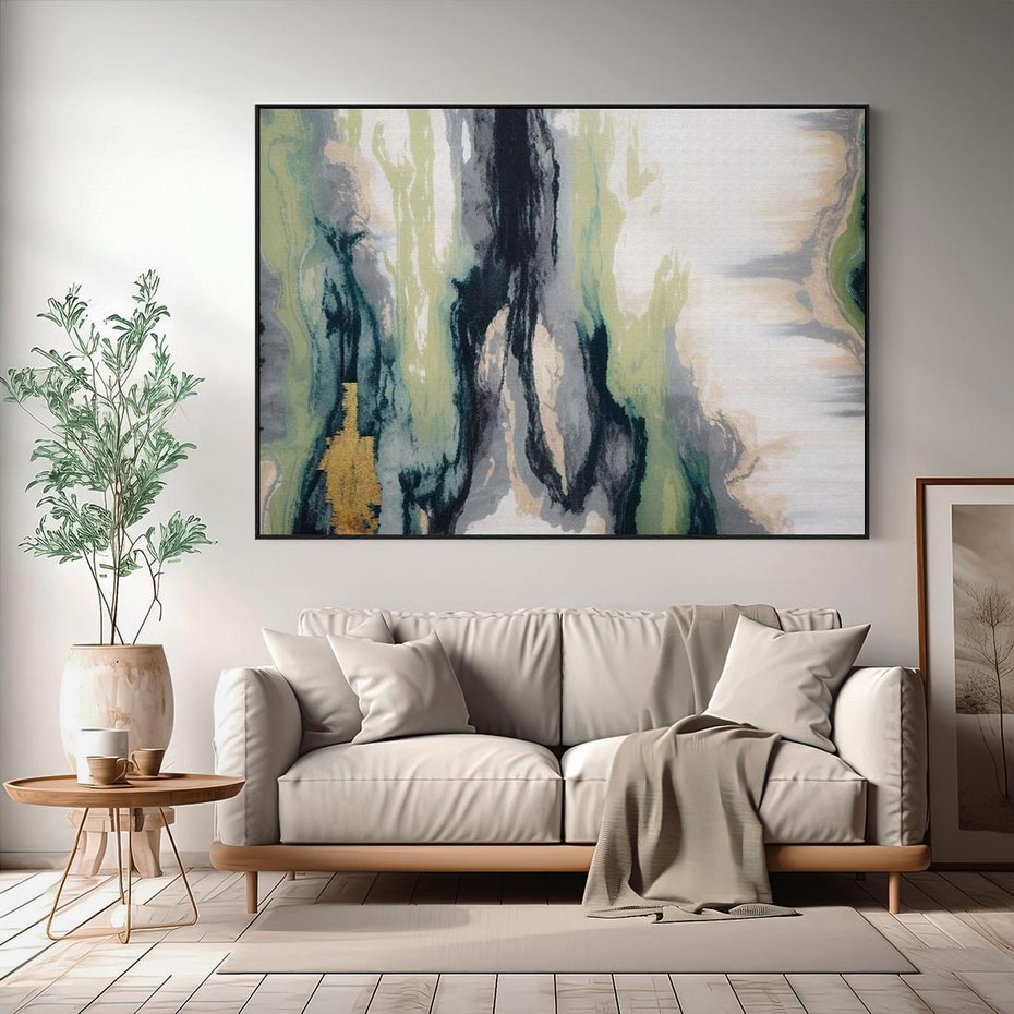 Obraz w ramie 100x70 - Sfumowane zmysły artysty - rozmyte kolory, zieleń - rama czarna