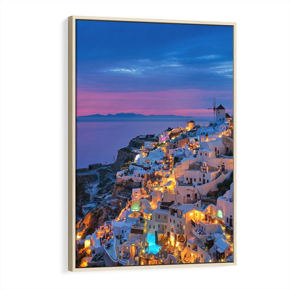 Obraz w ramie 80x120 - Wyblakłe wspomnienia gwiazd - Santorini, wieczór - rama drewno