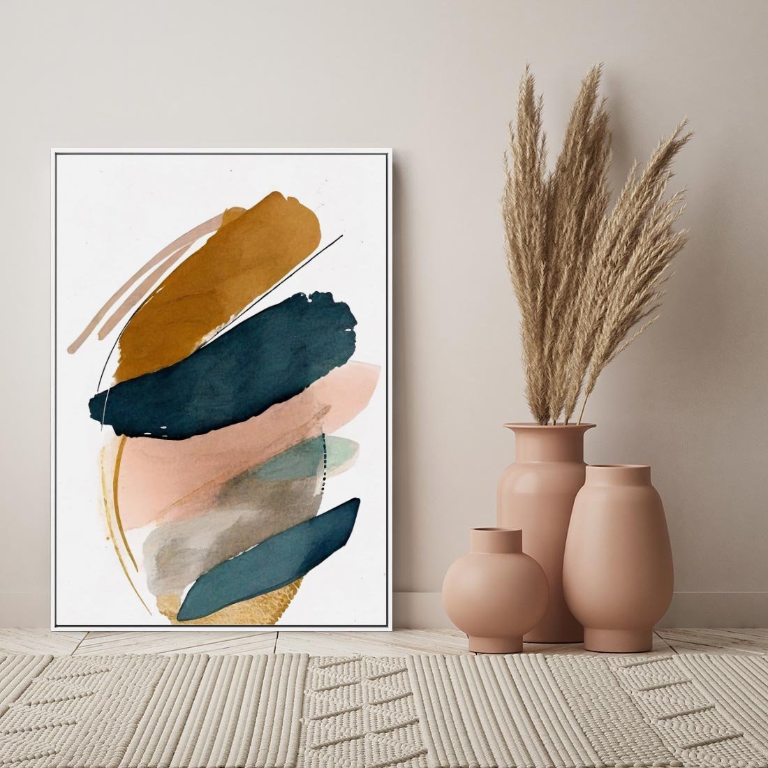 Obraz w ramie 70x100 - Migocące Impresje Przestrzeni - abstrakcyjny obraz, kolory ciepłe - rama biała