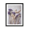 Plakat w ramie 50x70 - Błękitno-Biała Harmonia - suszone kwiaty, błekitne - rama czarna