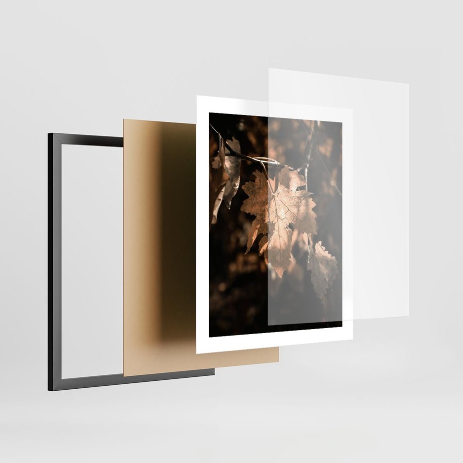 Plakat w ramie 40x50 - Uroczy Liść na Drzewie - jesienny liść, żółty liść na drzewie - rama czarna