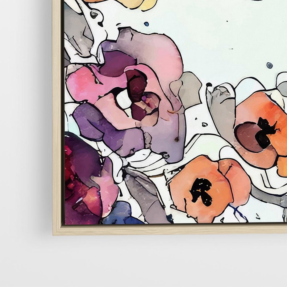 Obraz w ramie 50x50 - Rozkwitające marzenia - akwarelowe kwiaty, kolory - rama drewno