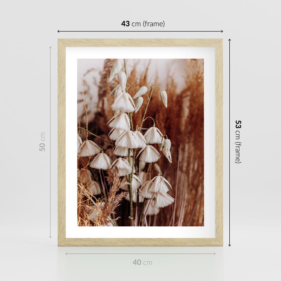 Plakat w ramie 40x50 - Boho Styl z Suchymi Trawami - suche trawy, bogo styl - rama drewno