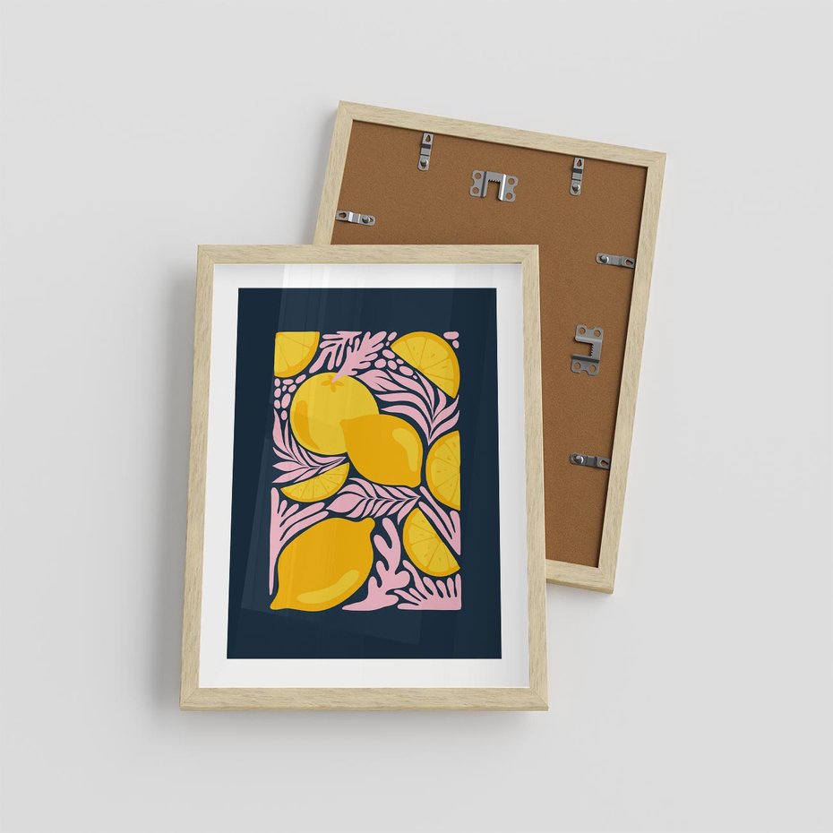 Plakat w ramie 30x40 - Kreatywne Rytmy - granatowe tło, nowoczesna kompozycja - rama drewno