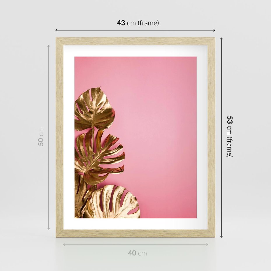 Plakat w ramie 40x50 - Luksusowa Elegancja - złote, liście - rama drewno