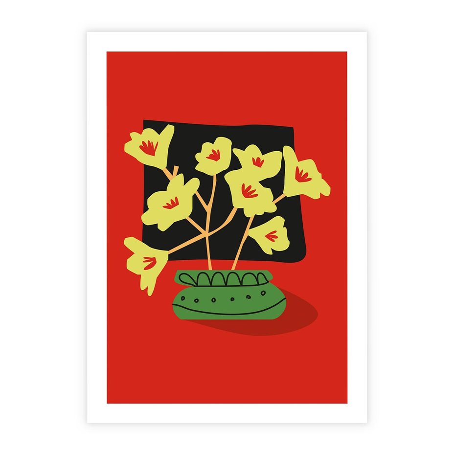 Plakat bez ramy 50x70 - Abstrakcyjne Przenikanie - abstrakcyjne kwiaty, czerwone tło