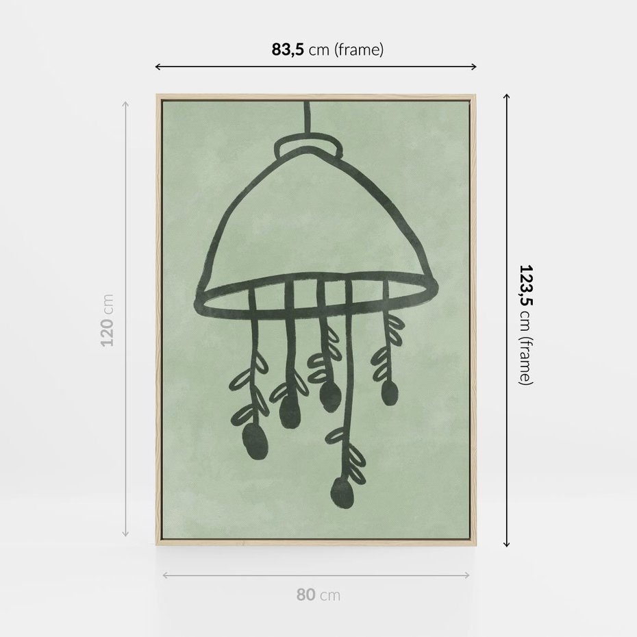Obraz w ramie 80x120 - Zieleń Inspirującego Spokoju - plakat z abstrakcyjną zieloną lampą, skandynawski design - rama drewno