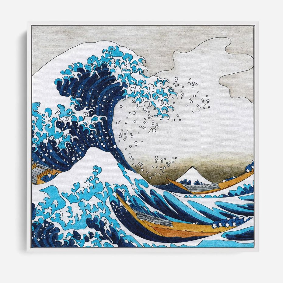 Obraz w ramie 50x50 - Wzburzone Morze - wielka fala w kaganawie, Hokusai - rama biała
