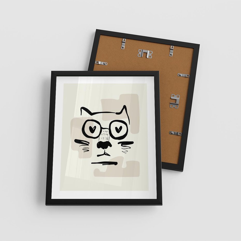 Plakat w ramie 40x50 - Minimalistyczny Kot: Czarna Kreska - kot, grafika - rama czarna