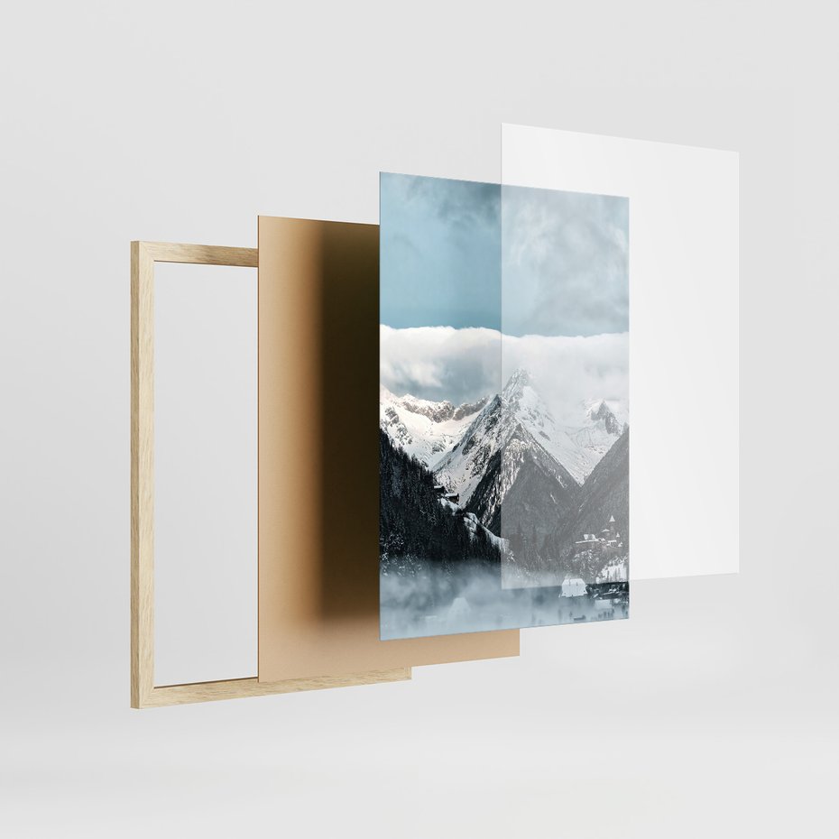 Zestaw obrazy w ramie 50x70 galeria - Górski, pejzaż, zima - rama drewno