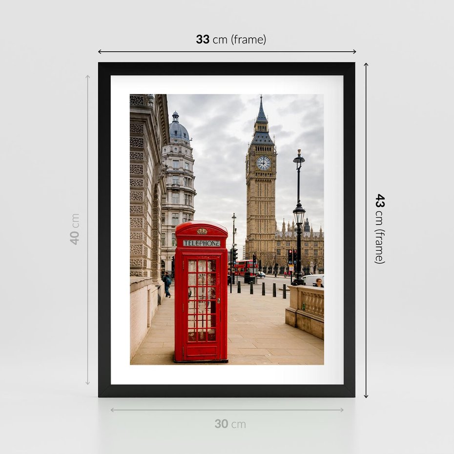 Plakat w ramie 30x40 - Symbol Big Benu - Londyn, budka - rama czarna