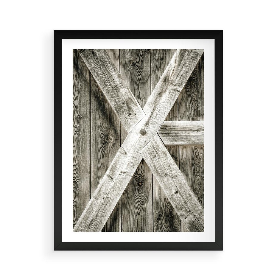 Plakat w ramie 50x70 - Drewniane Drzwi do Stodoły - stare drzwi do stodoły, drewniane - rama czarna